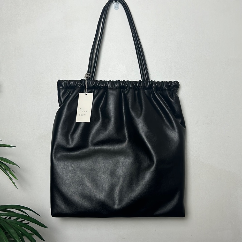 NEW A New Day Black Faux Leather Tote Large
